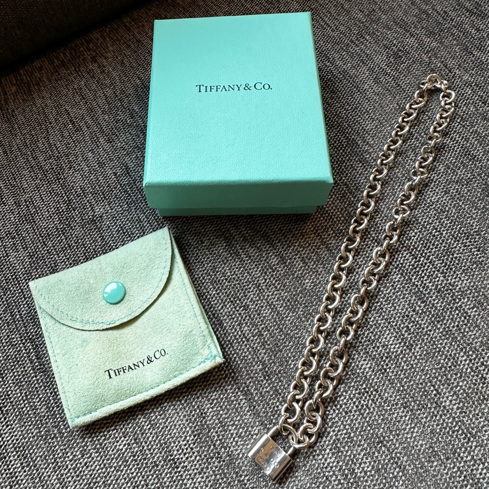 Tiffany & Co. 1837 Padlock Pendant Chain Necklace Choker Sterling Silver